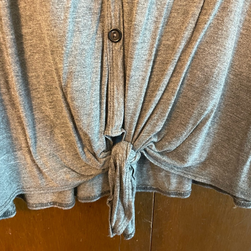 Gray- Button Down Tie Front Tee - image 3